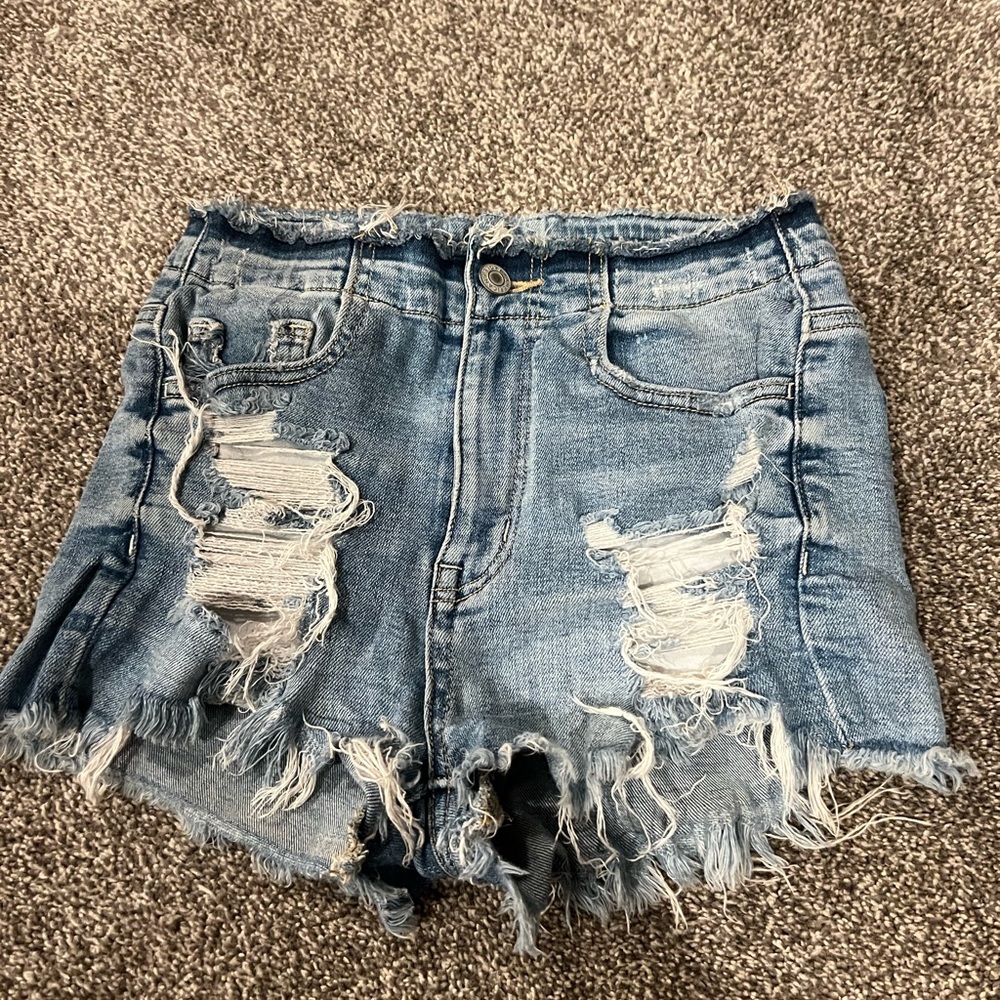 American Eagle Outfitters Blue Distressed Jean Shorts